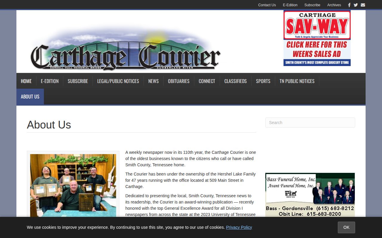 Carthage Courier publication information for Smith County coverage